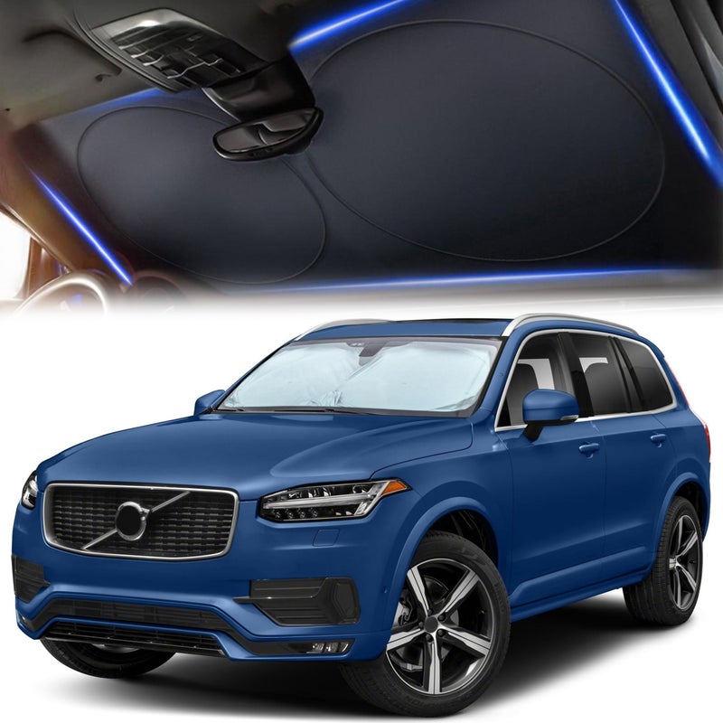 Autovir Windshield Sun Shade for Car  SUV & Truck - Patented Design Blocks 99% UV Rays & Heat | 240T Reflective Polyester Sunshade with Storage Bag | Keeps Vehicle Interior Cool | Universal Fit (64"" x 33.5"") - Image 1
